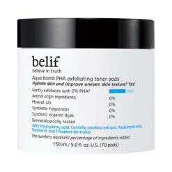 Belif Aqua Bomb PHA Exfoliating Toner Pads 5.0 Fl Oz / 150 Ml